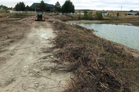Cleaning the edges of a private pond in Colorado Springs